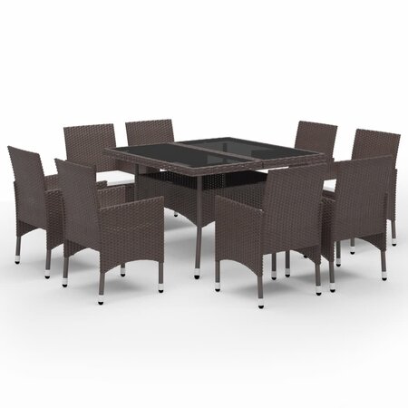 vidaXL Ensemble à dîner de jardin 9 Pièces Résine tressée et verre Marron
