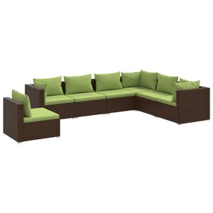 vidaXL Salon de jardin 7 Pièces avec coussins Résine tressée Marron