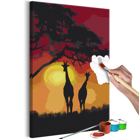 Tableau à peindre par soi-même - giraffes and sunset l x h en cm 40x60