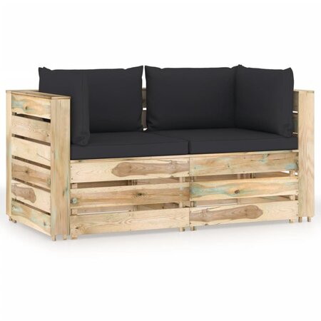 vidaXL Canapé de jardin 2 places avec coussins Bois imprégné de vert