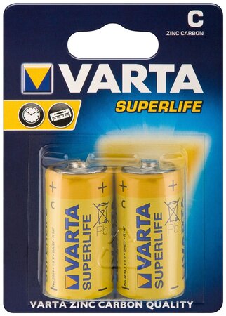Blister de 2 piles salines superlife 2014 baby c lr14 varta