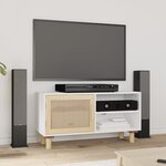 vidaXL Meuble TV Blanc 80x30x40 cm Bois de pin massif et rotin naturel