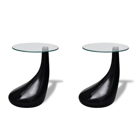 vidaXL Table basse et dessus de table Verre rond Noir brillant 2 Pièces