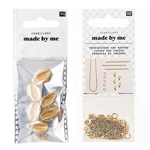 6 perles coquillages + fermoirs épais et chaînes dorés