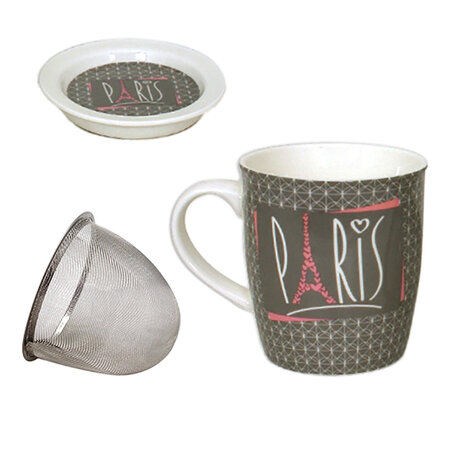 Mug gris paris avec infuseur pour le thé
