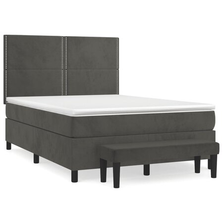 vidaXL Lit à sommier tapissier et matelas Gris foncé 140x190cm Velours