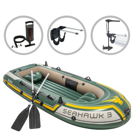 Intex Jeu de canot pneumatique avec moteur et support Seahawk 3