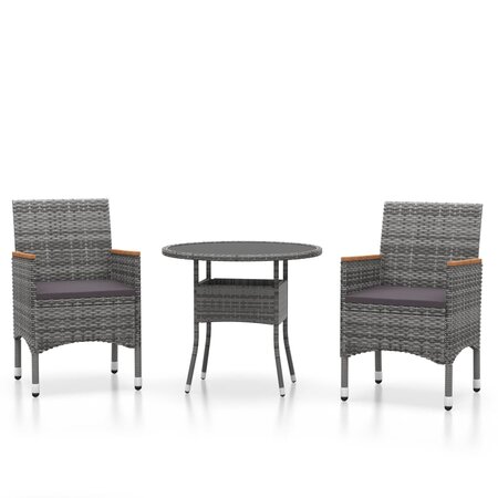 vidaXL Mobilier à dîner de jardin 3 Pièces Résine tressée Gris