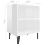 vidaXL Tables de chevet pieds en métal 2 Pièces Blanc brillant 40x30x50cm