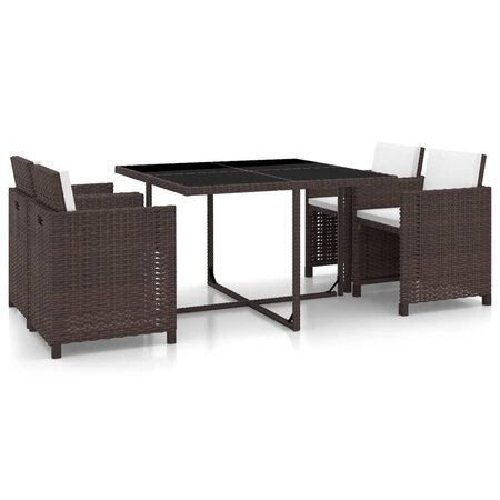 vidaXL Salon de jardin encastrable 5 Pièces avec coussins Rotin Marron