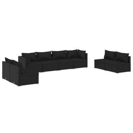 vidaXL Salon de jardin 8 Pièces avec coussins Résine tressée Noir
