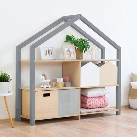 Etagère en bois massif gris et bois naturel 39 x 137 x 146 cm