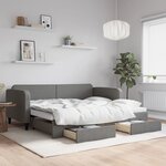 vidaXL Lit de jour avec gigogne et tiroirs gris foncé 90x190 cm tissu