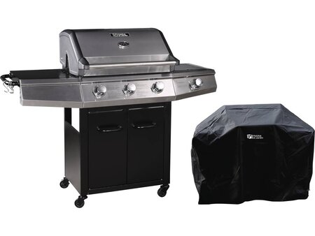 Barbecue Gaz avec LED "Bingo 4" - 4 brûleurs dont 1 latéral - 14kW + Housse protection - Noir