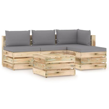 vidaXL Salon de jardin 5 Pièces avec coussins Bois imprégné de vert