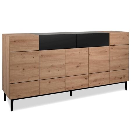 Buffet Commode Bois de Chêne en Noir Naturel Meuble de Salon