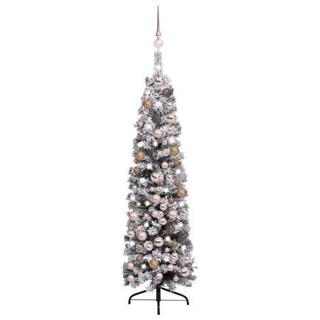 vidaXL Sapin de Noël mince pré-éclairé boules flocons de neige vert
