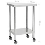 Vidaxl table de travail de cuisine avec roues 60x60x85 cm inox