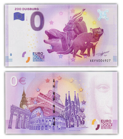 Billet de Collection 0 Euro souvenir 2017 - Zoo Duisburg- Allemagne - Neuf - Numéro de série aléatoire - 2017.3