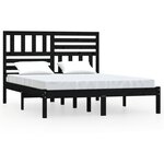vidaXL Cadre de lit noir 135x190 cm double bois de pin massif