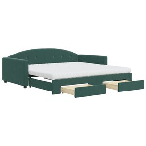 vidaXL Lit de jour et gigogne et tiroirs vert foncé 100x200 cm velours