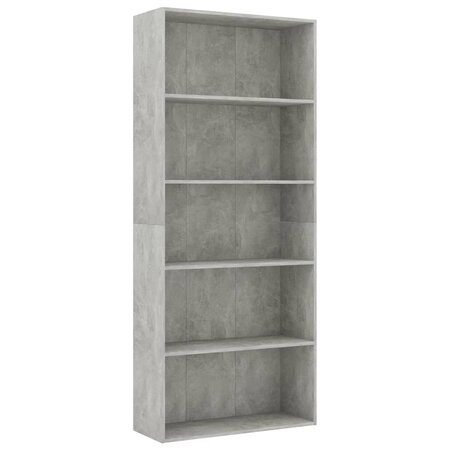 vidaXL Bibliothèque à 5 niveaux Gris béton 80x30x189 cm Aggloméré