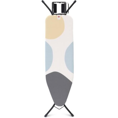 BRABANTIA 134289 - Table a repasser B, 124 x 38 cm - Reposefer stopvapeur, piétement 22mm, cadre noir, housse Spring Bubbles
