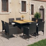 vidaXL Ensemble à dîner de jardin 9 Pièces Résine tressée et acacia Noir