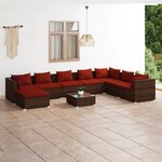 vidaXL Salon de jardin 9 Pièces avec coussins Résine tressée Marron