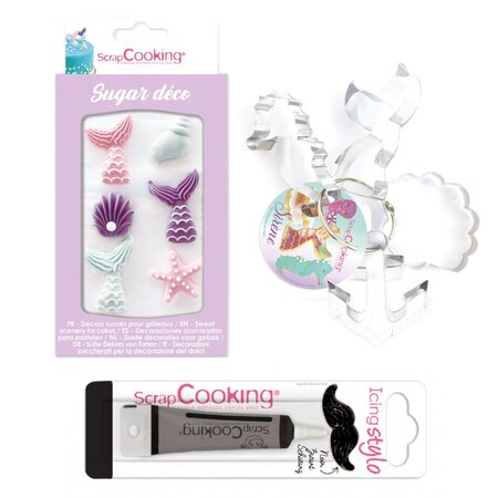 Kit découpoirs à biscuits + 6 décors sucrés Sirène