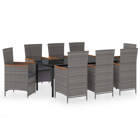 vidaXL Ensemble de salle à manger de jardin avec coussins 9 Pièces Gris