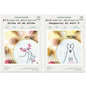 Coffrets 2 Broderies décoratives - Déco enfant - Biche et Kangourou
