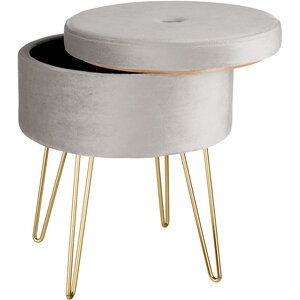 Tectake Tabouret avec coffre de rangement aspect velours transformable AVA - gris clair