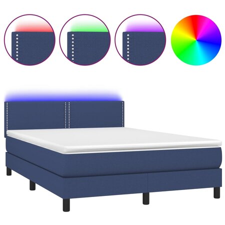 vidaXL Sommier tapissier avec matelas et LED Bleu 140x190 cm Tissu