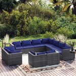 vidaXL Salon de jardin 11 Pièces avec coussins Gris Résine tressée