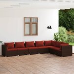 vidaXL Salon de jardin 7 Pièces avec coussins Résine tressée Marron