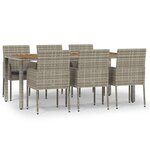 vidaXL Mobilier à dîner de jardin et coussins 7 Pièces gris rotin