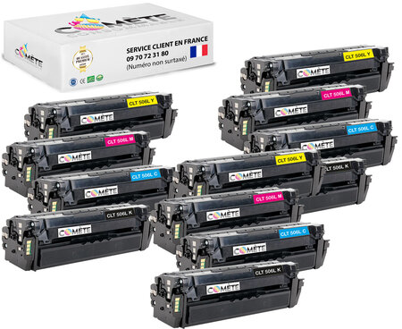 12 toners compatibles avec samsung 506l clt-c506l clt-c506s clt-506l clt-506s b3c3m3y3