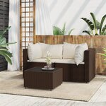 vidaXL Salon de jardin 3 Pièces avec coussins marron résine tressée
