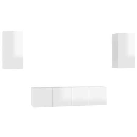 vidaXL Ensemble de meubles TV 4 Pièces Blanc brillant Aggloméré