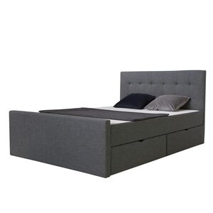 Lit rembourre 140 x 200 cm Gris Anthracite avec 2 tiroirs