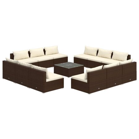 vidaXL Salon de jardin 13 Pièces avec coussins Résine tressée Marron