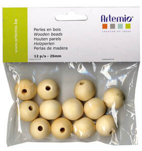 Perle bois rond 25mm 12 pièces