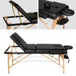 Tectake table de massage somwang 3 zones avec rembourrage de 7 5cm et châssis en bois - noir