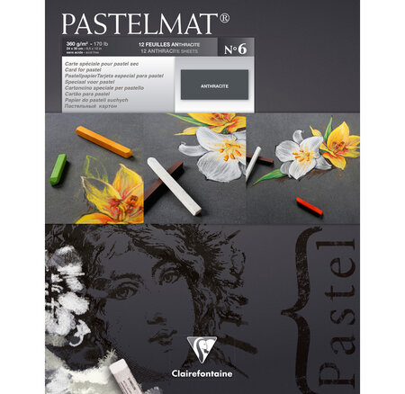 Bloc pastelmat n°6 24x30 12f anthracite 360g clairefontaine