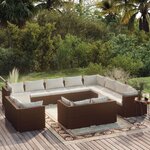 vidaXL Salon de jardin 12 Pièces avec coussins Marron Résine tressée