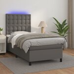vidaXL Sommier tapissier et matelas et LED Gris 90x190 cm Similicuir