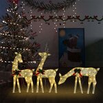 vidaXL Famille de rennes de Noël 270x7x90 cm Doré Blanc chaud Maille