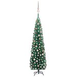 vidaXL Sapin de Noël artificiel mince pré-éclairé et boules vert 240cm