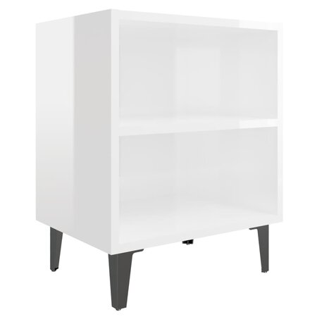 vidaXL Table de chevet avec pieds en métal Blanc brillant 40x30x50 cm